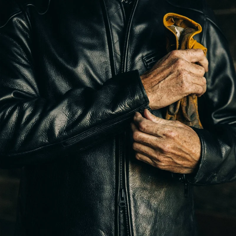 The Band Collar Moto Jacket in Black Steerhide