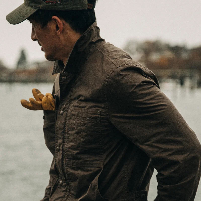 The Longshore Jacket in Dark Oak Waxed Canvas