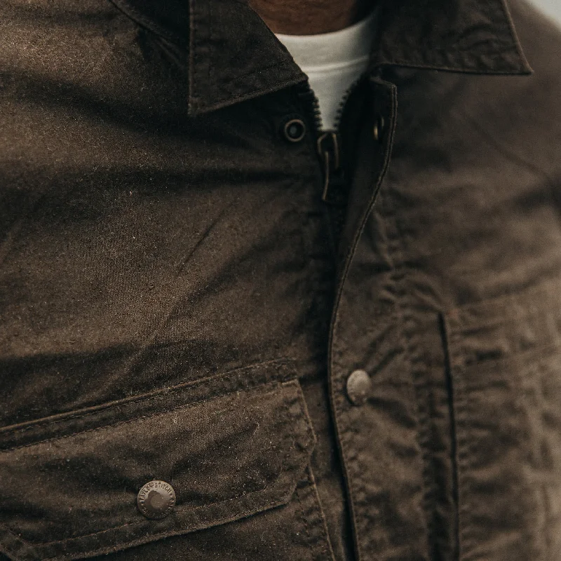 The Longshore Jacket in Dark Oak Waxed Canvas