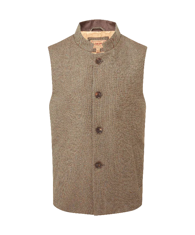 Berwick Nehru Tweed Waistcoat - Loden Green Herringbone Tweed