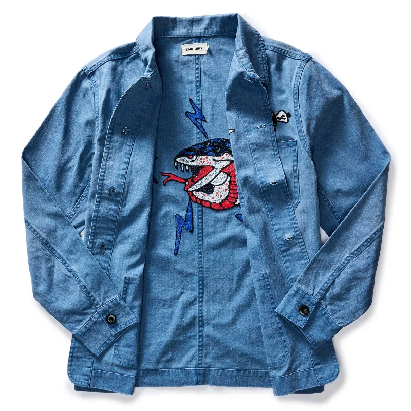 The Ojai Jacket in Embroidered French Blue Herringbone