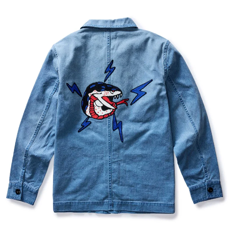 The Ojai Jacket in Embroidered French Blue Herringbone