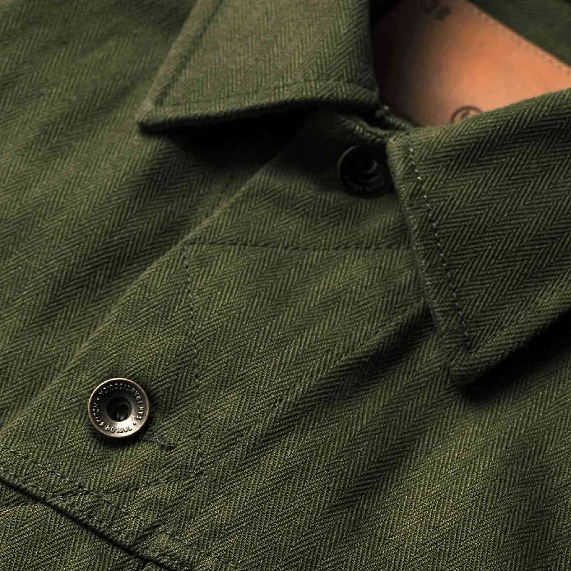 The Long Haul Jacket in Washed Olive Herringbone