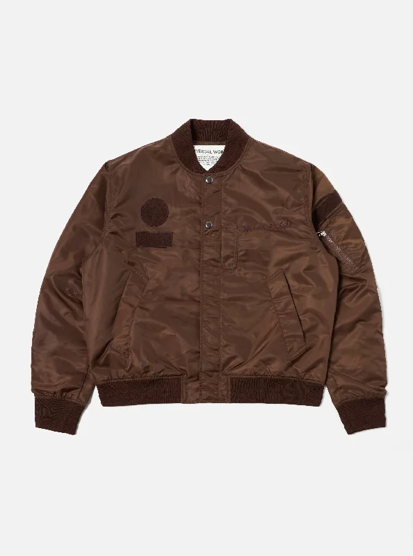 Universal Works Badge Bomber in Brown Flight Nylon