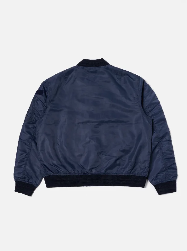 Universal Works Badge Bomber in Navy Flight Nylon