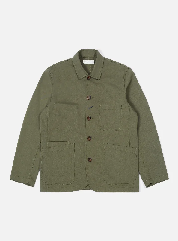 Universal Works Bakers Jacket in Light Olive Twill