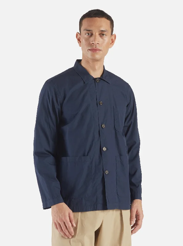 Universal Works Bakers Overshirt in Navy Organic Fine Poplin