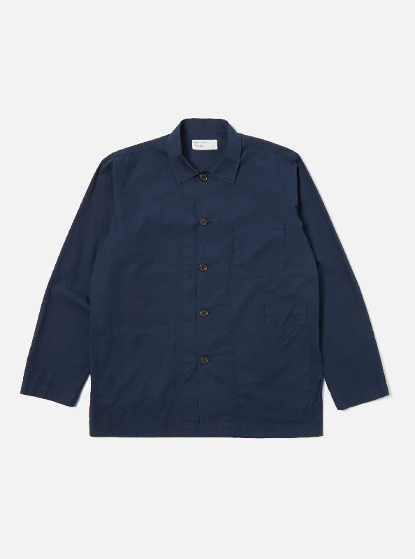 Universal Works Bakers Overshirt in Navy Organic Fine Poplin