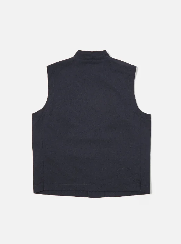 Universal Works Battleman Waistcoat in Navy Lord Cotton Linen