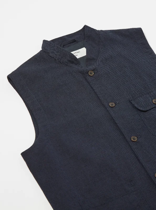 Universal Works Battleman Waistcoat in Navy Lord Cotton Linen