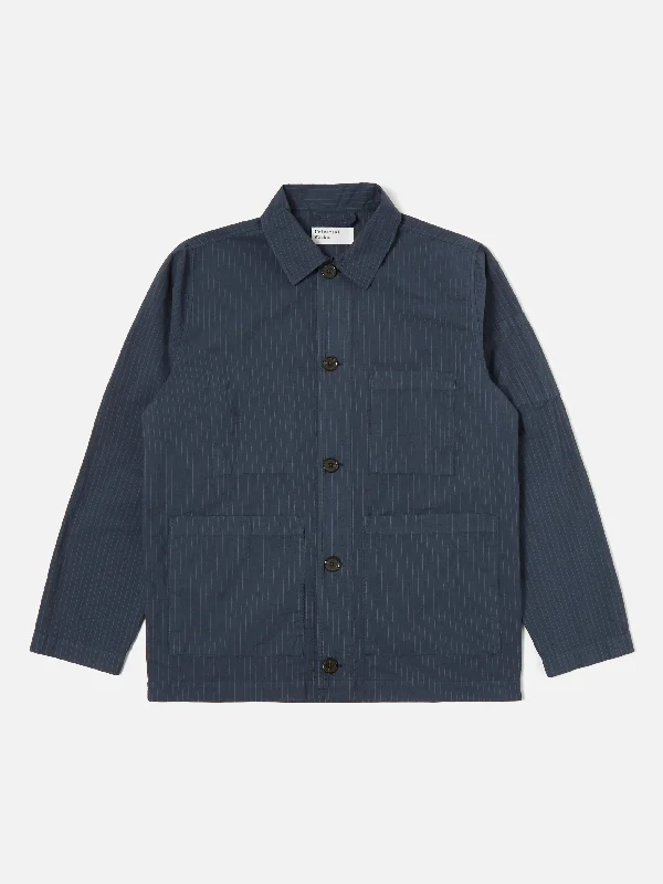 Universal Works Coverall Jacket in Navy Nearly Pinstripe