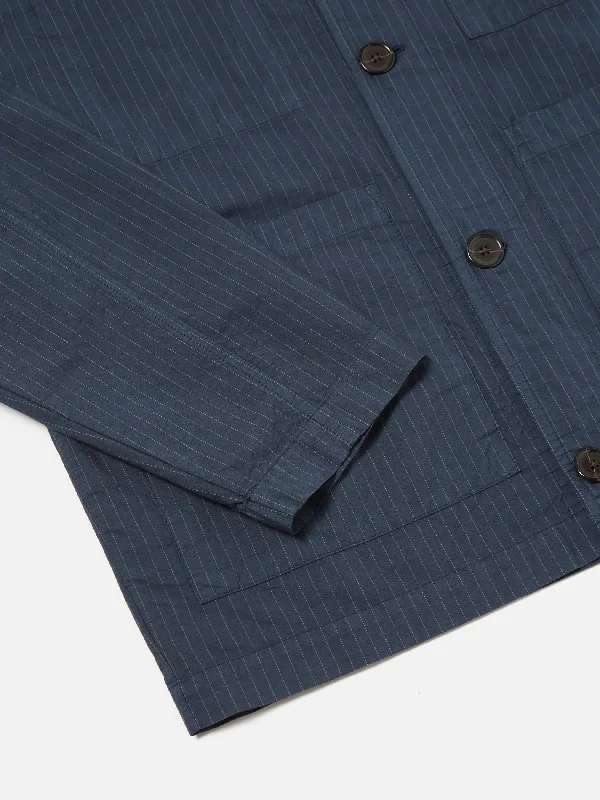 Universal Works Coverall Jacket in Navy Nearly Pinstripe