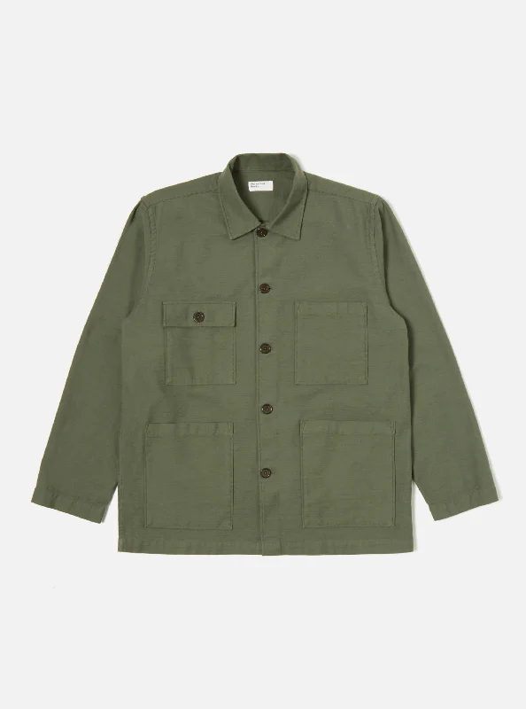 Universal Works Dockside Jacket in Olive Slub Sateen