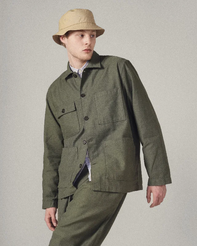 Universal Works Dockside Jacket in Olive Slub Sateen