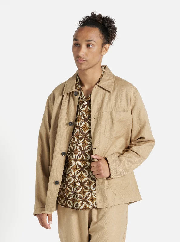 Universal Works Field Jacket in Sand Linen Cotton Suiting