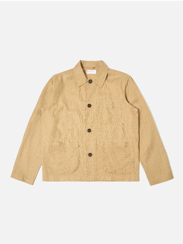 Universal Works Field Jacket in Sand Linen Cotton Suiting