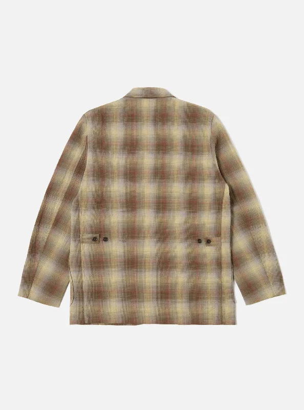 Universal Works Five Pocket Jacket in Olive Portuguese Check Seersucker