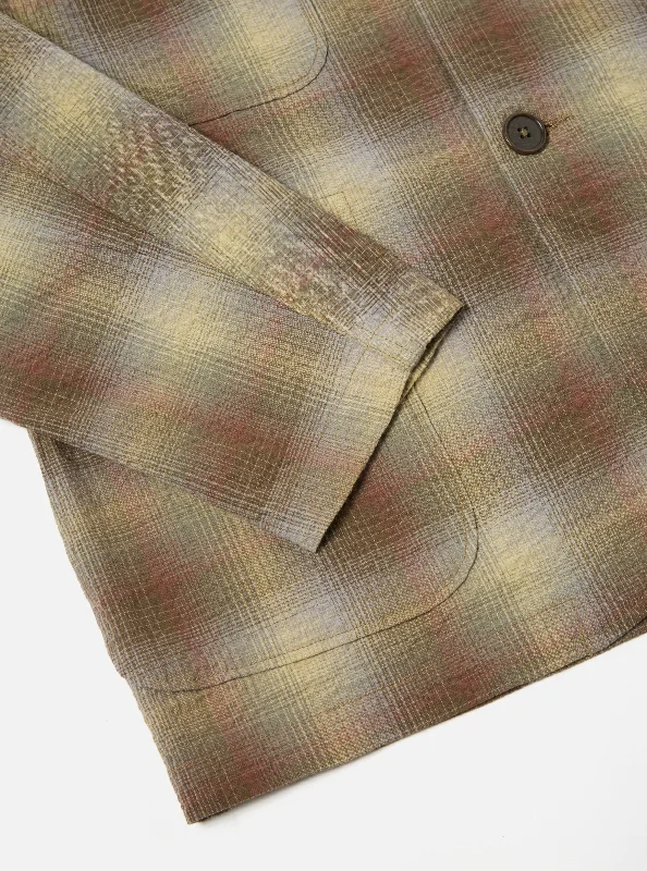 Universal Works Five Pocket Jacket in Olive Portuguese Check Seersucker