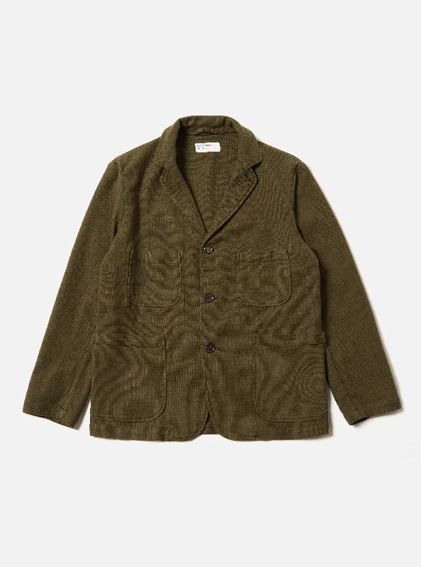 Universal Works Five Pocket Jacket in Olive Chevron Cotton