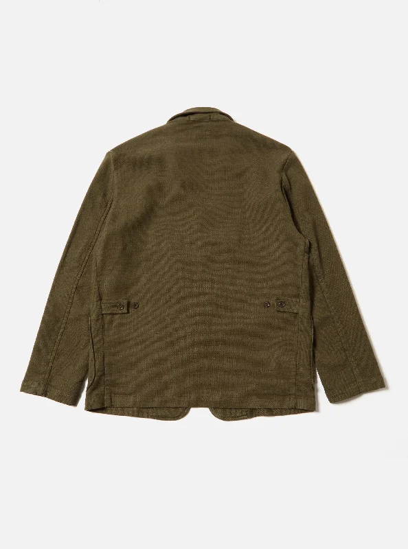 Universal Works Five Pocket Jacket in Olive Chevron Cotton