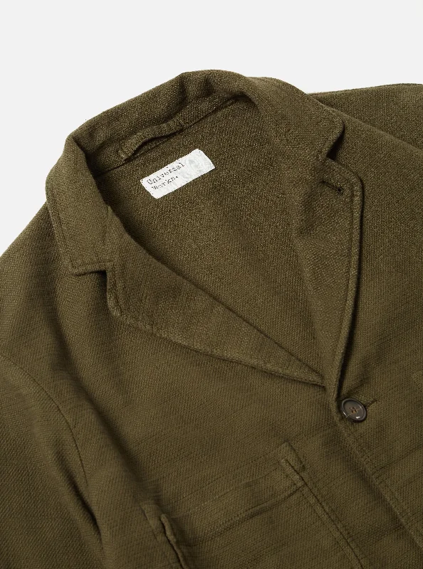 Universal Works Five Pocket Jacket in Olive Chevron Cotton