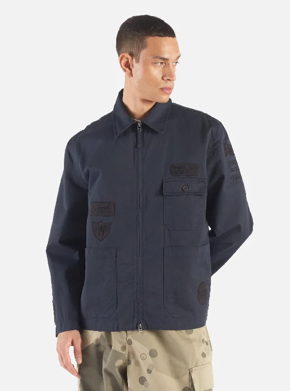 Universal Works Gower Jacket in Embroidered Navy Twill