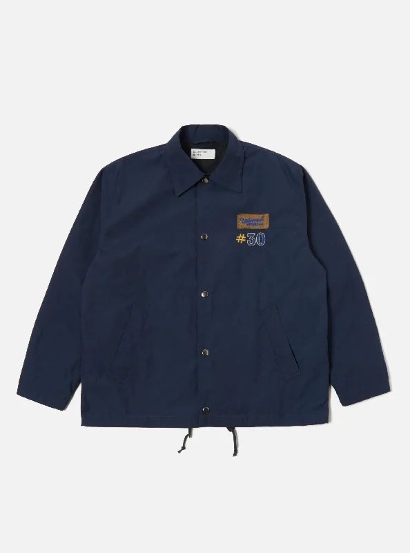 Universal Works Embroidered Head Coach Jacket in Navy Halley Ripstop