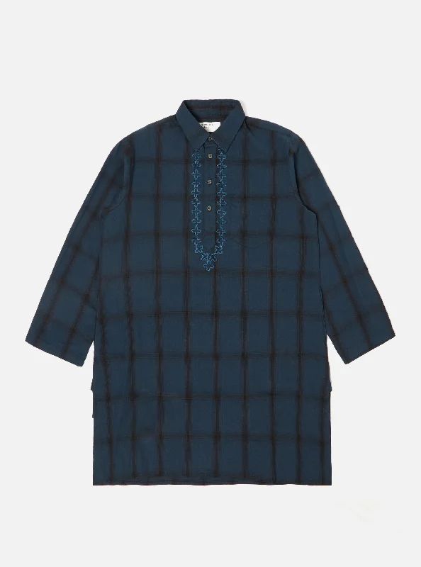 Universal Works Kurta Shirt in Navy Shadow Check