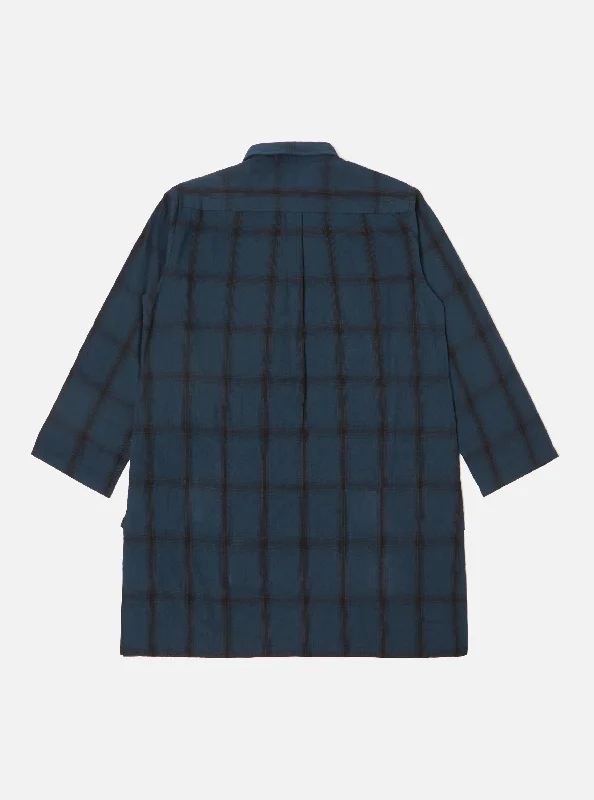 Universal Works Kurta Shirt in Navy Shadow Check