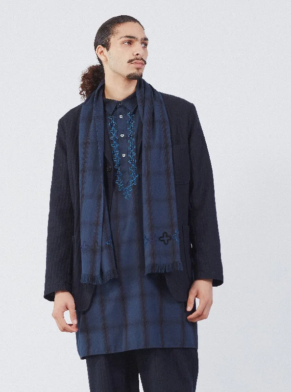 Universal Works Kurta Shirt in Navy Shadow Check