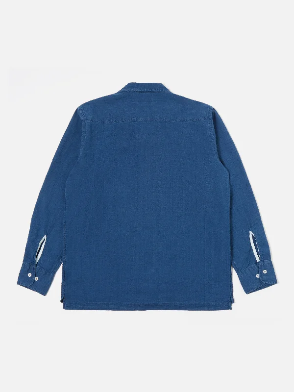 Universal Works L/S Camp Shirt II in Washed Indigo Seersucker