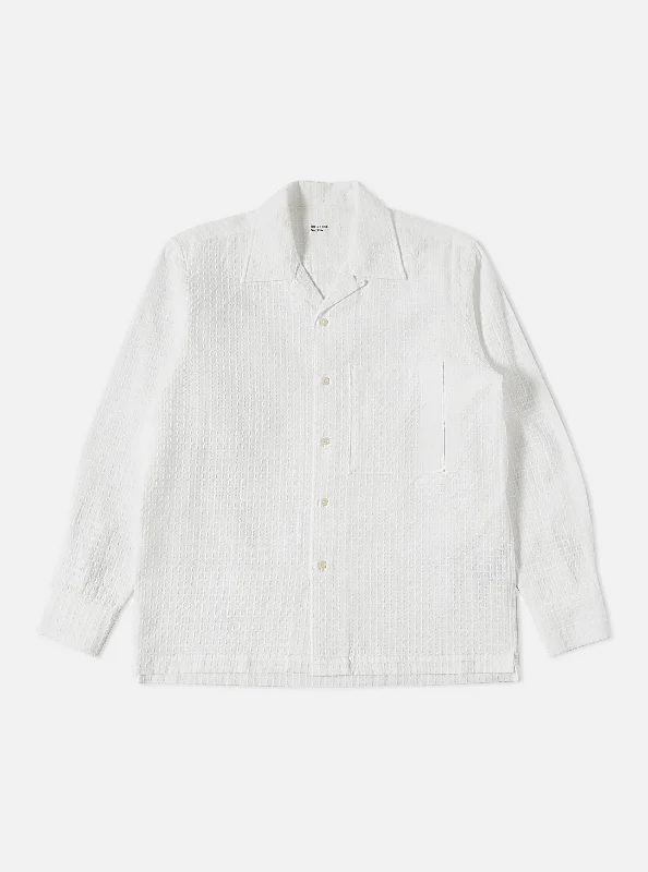 Universal Works L/S Camp Shirt II in White Delos Cotton