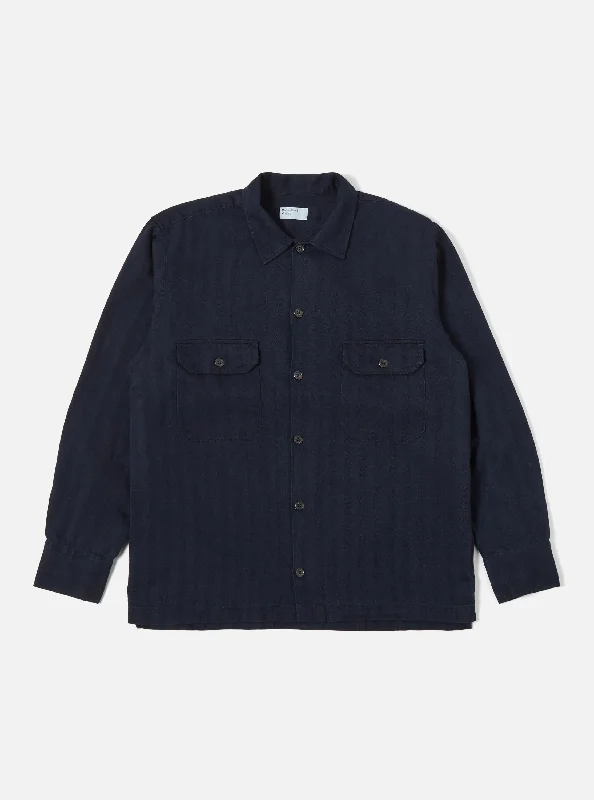 Universal Works L/S Utility Shirt in Indigo Herringbone Denim