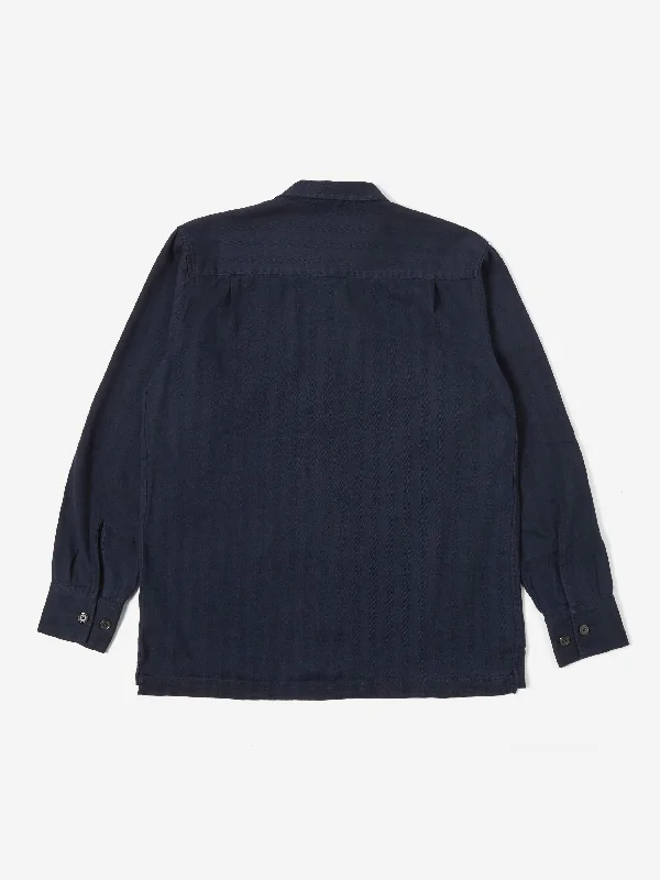 Universal Works L/S Utility Shirt in Indigo Herringbone Denim