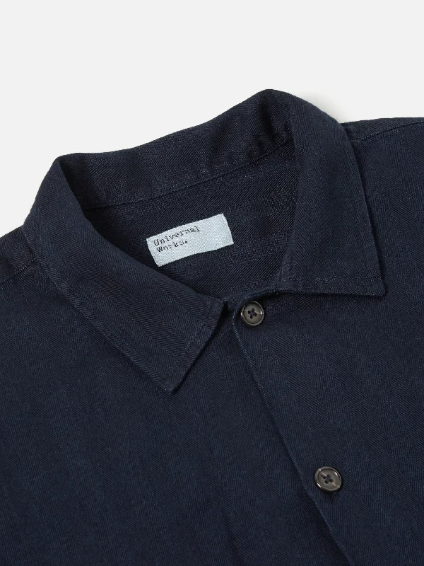 Universal Works L/S Utility Shirt in Indigo Herringbone Denim