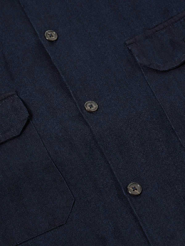 Universal Works L/S Utility Shirt in Indigo Herringbone Denim