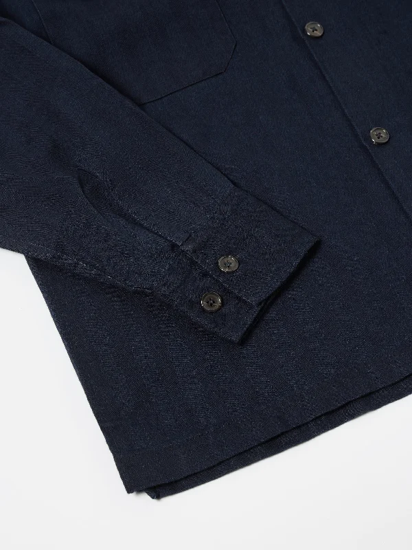 Universal Works L/S Utility Shirt in Indigo Herringbone Denim