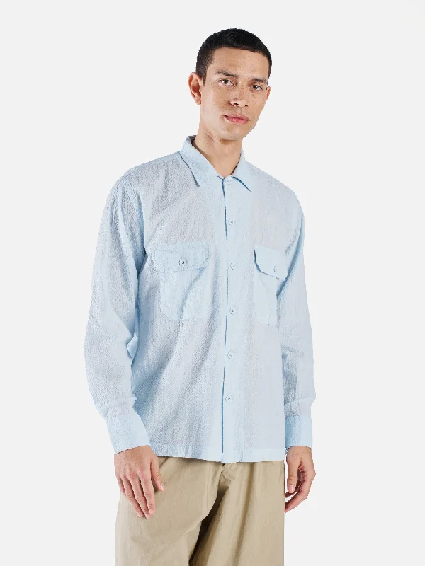 Universal Works L/S Utility Shirt in Sky Shin Seersucker