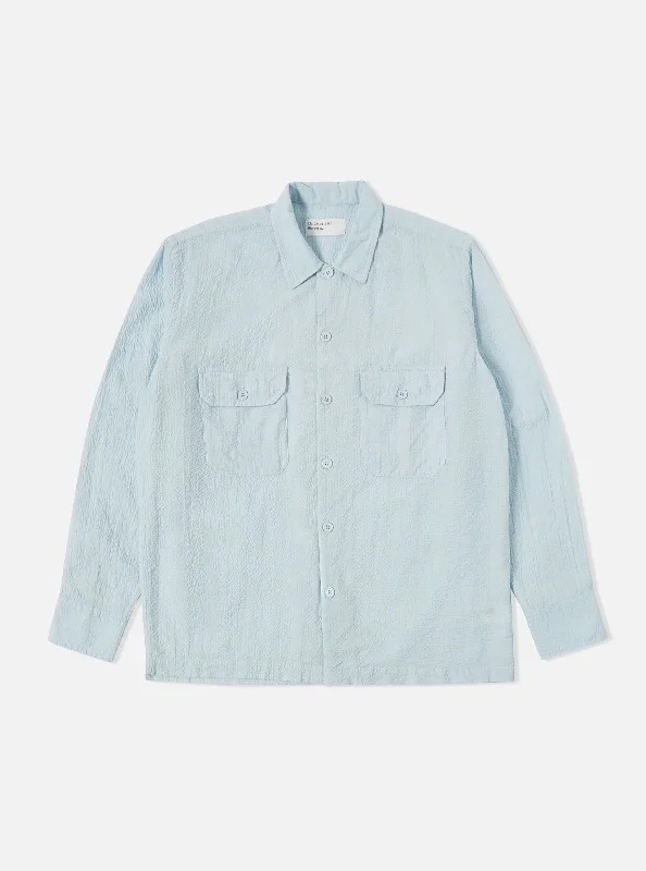 Universal Works L/S Utility Shirt in Sky Shin Seersucker