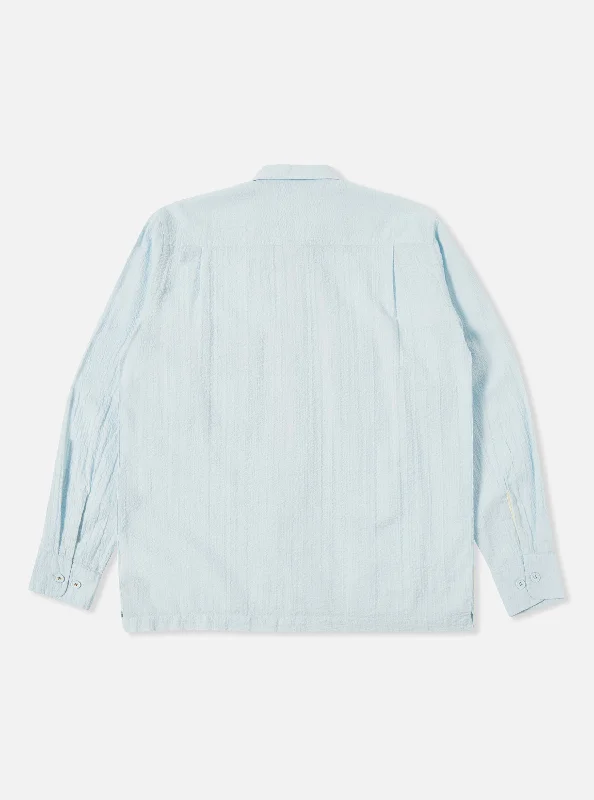 Universal Works L/S Utility Shirt in Sky Shin Seersucker