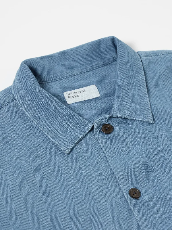 Universal Works L/S Utility Shirt in Washed Indigo Herringbone Denim