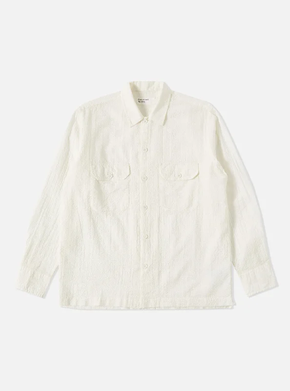 Universal Works L/S Utility Shirt in White Shin Seersucker