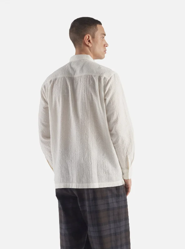 Universal Works L/S Utility Shirt in White Shin Seersucker