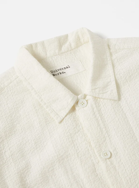 Universal Works L/S Utility Shirt in White Shin Seersucker