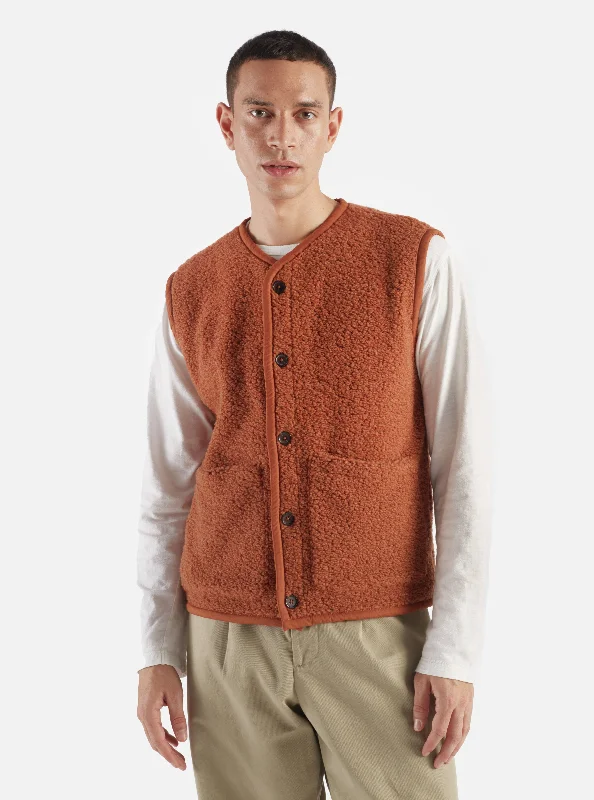 Universal Works Lancaster Gilet in Rust Alvar Fleece