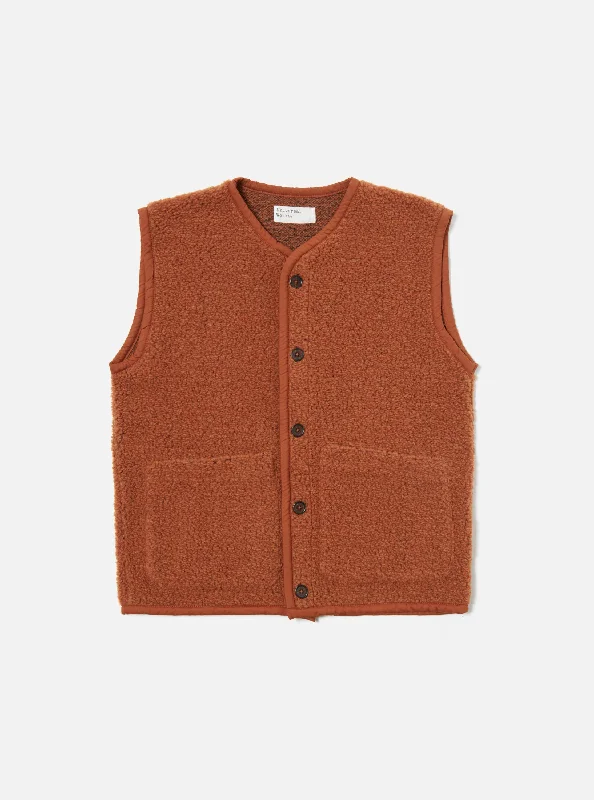 Universal Works Lancaster Gilet in Rust Alvar Fleece