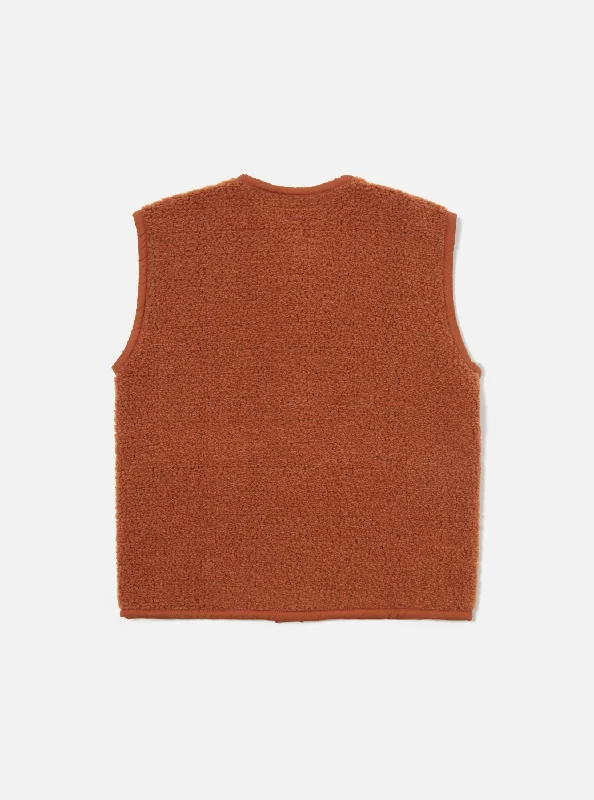 Universal Works Lancaster Gilet in Rust Alvar Fleece