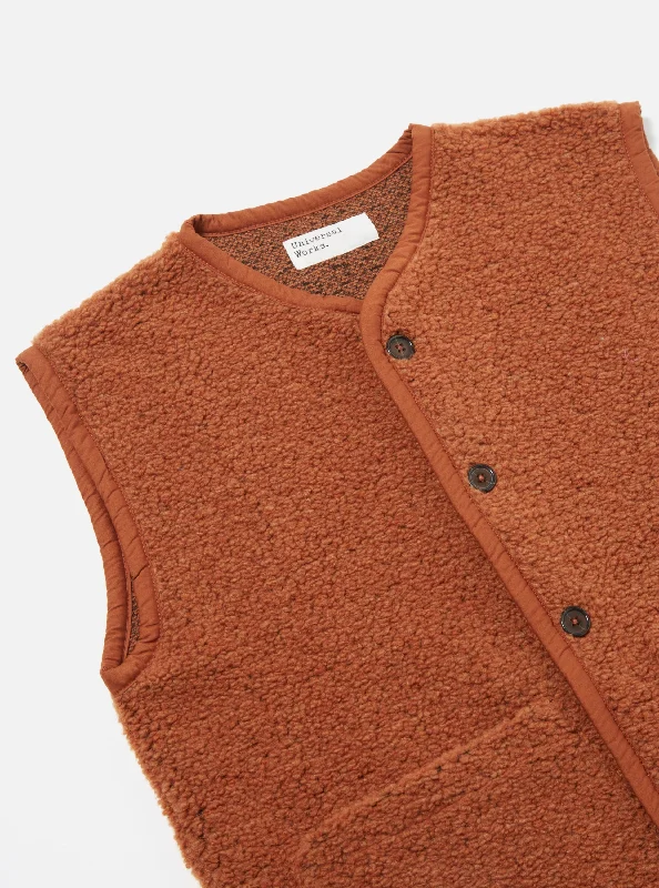 Universal Works Lancaster Gilet in Rust Alvar Fleece