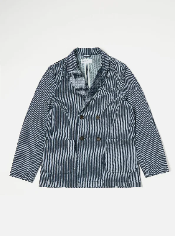 Universal Works Manor Jacket in Indigo Hickory Stripe Denim