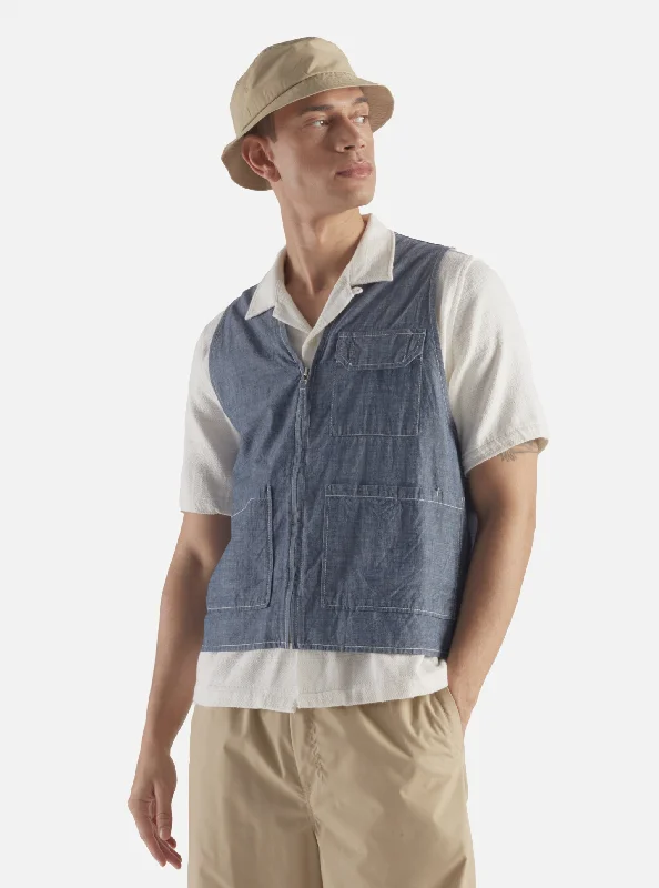 Universal Works Marine Gilet in Indigo Chambray